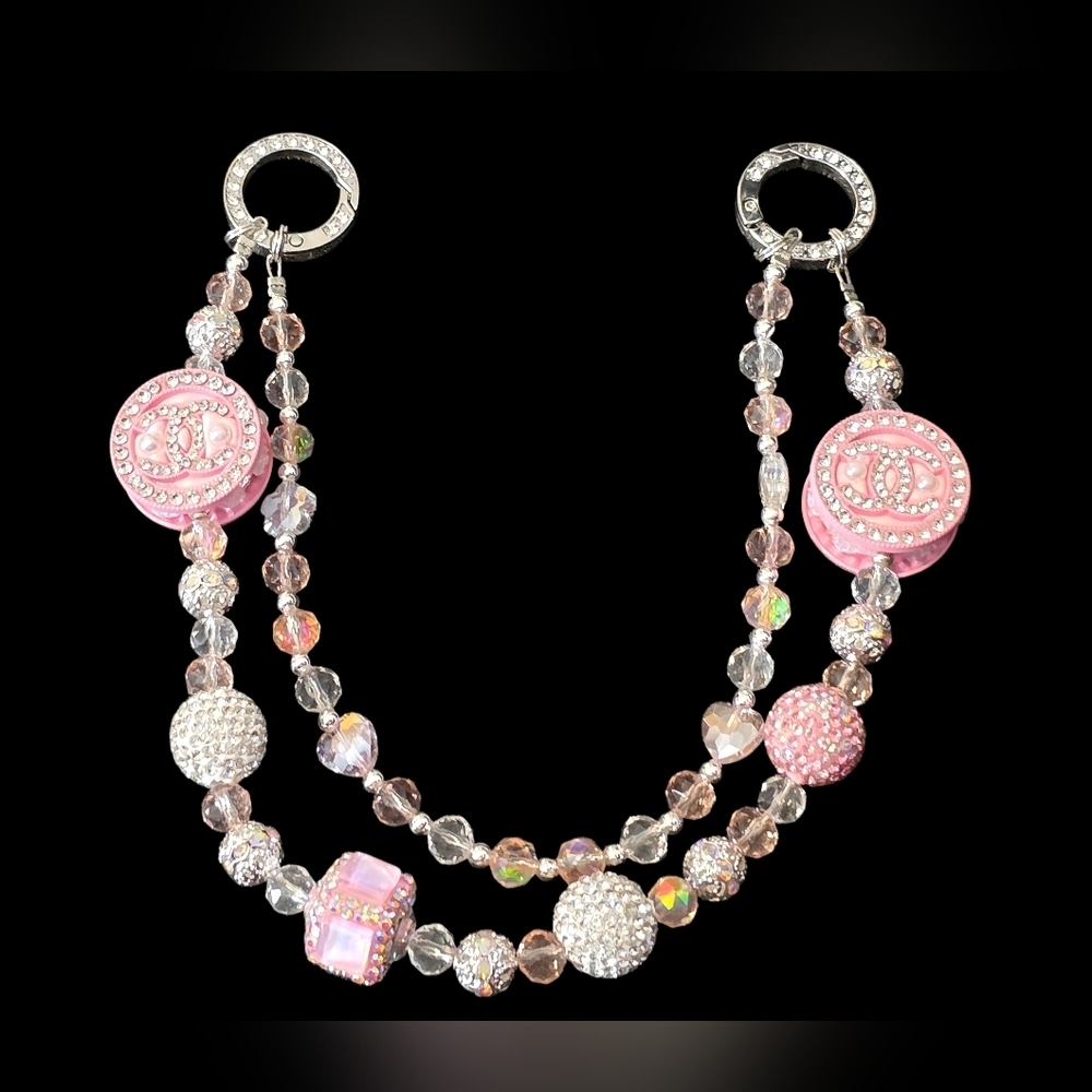 Elegant Pink Beaded Double C Bag Charm